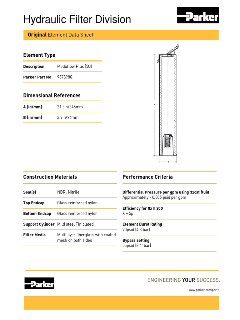 Hydraulic Filter Division: Original Element Data Sheet | PDF