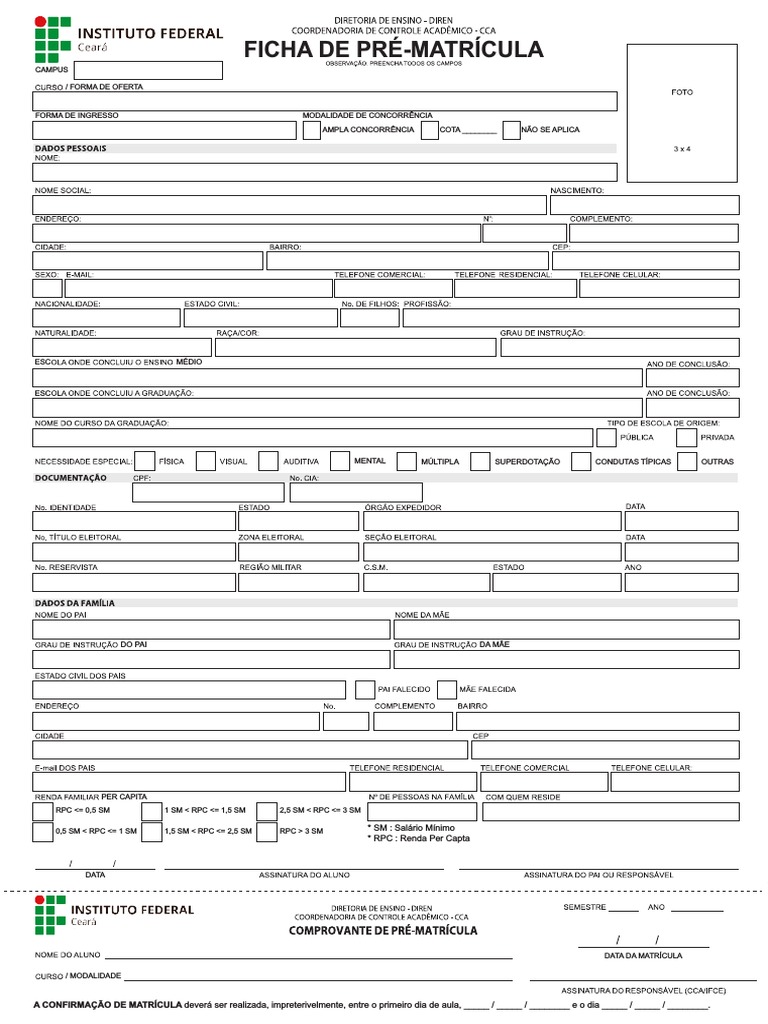 Ficha de Pré-Matrícula Escolar | PDF
