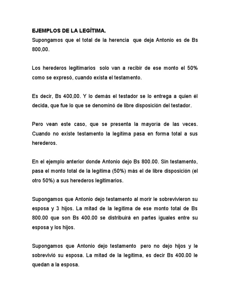Ejemplos de La Legítima | PDF | Herencia | Voluntad y testamento