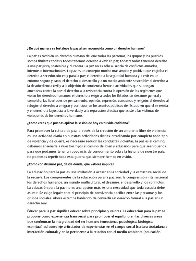 La Paz Como Derecho | PDF | Paz | Derechos humanos