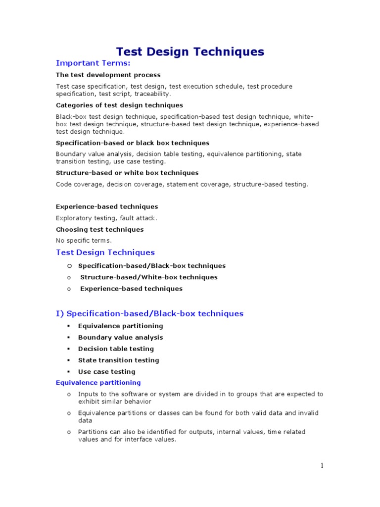 Test Design Techniques | PDF | Use Case | Areas Of Computer Science