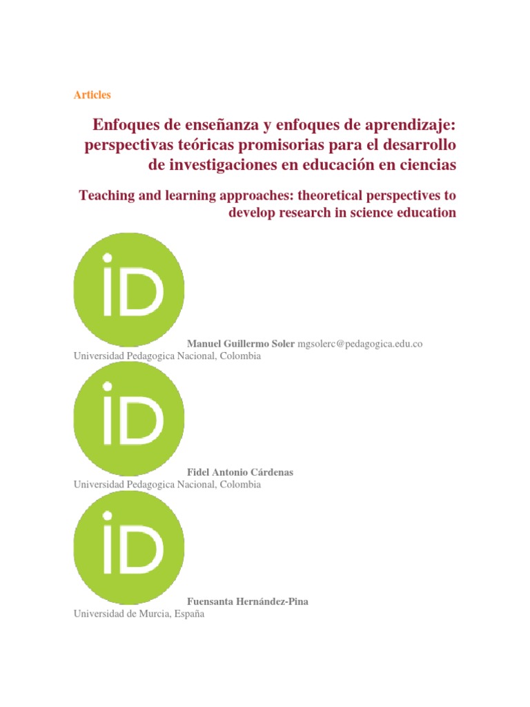 Enfoques de Enseñanza y Aprendizaje | Descargar gratis PDF | Motivación ...