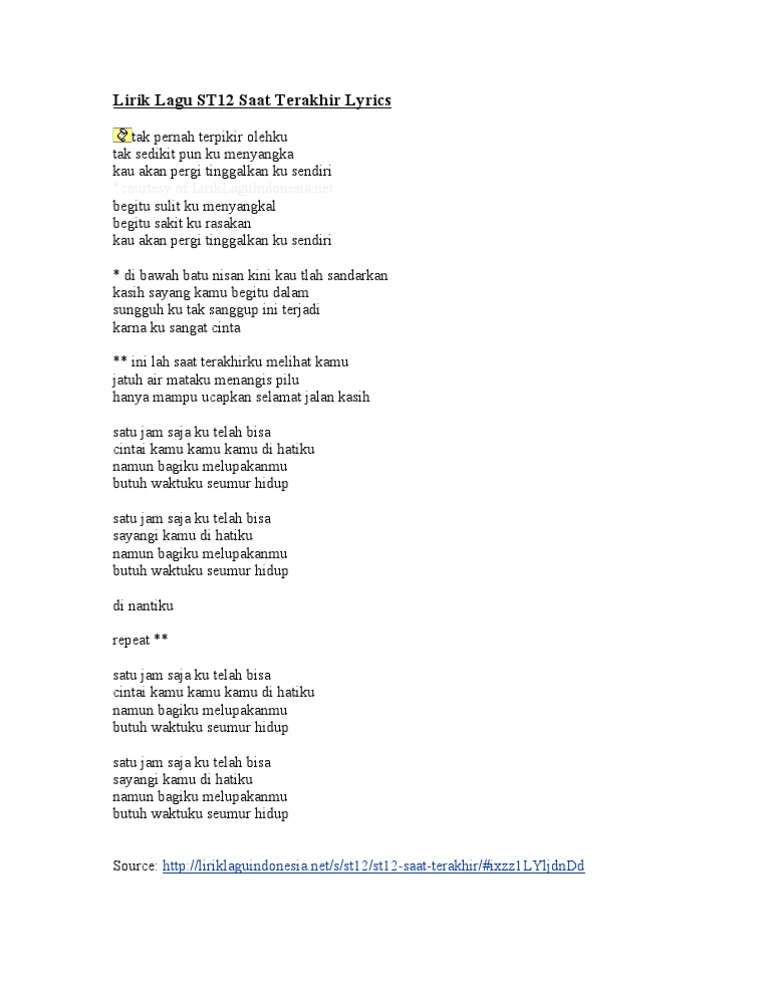 Lirik Lagu Saat Terakhir