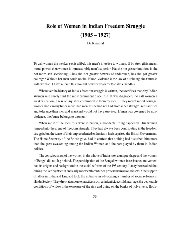 Role of Women in Indian Freedom Struggle (1905 - 1927) : Dr. Rina Pal ...