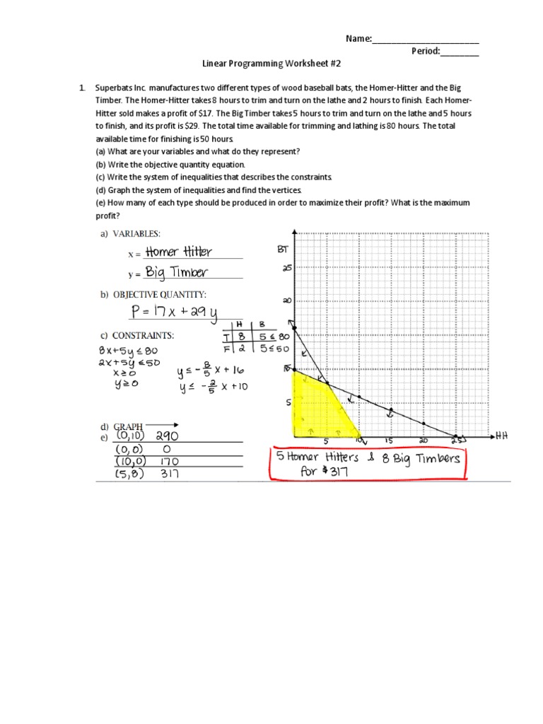 Name: - Period: - Linear Programming Worksheet #2 | PDF | Linear ...