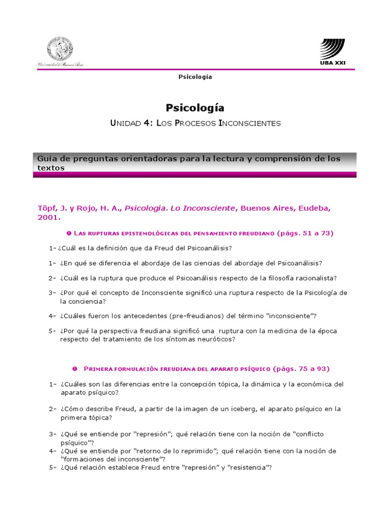 U4. Guía de Lectura. Topf-1 | PDF | Psicoanálisis | Mente inconsciente