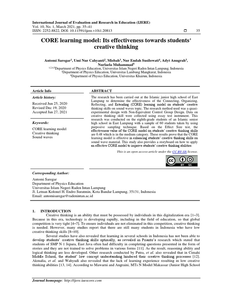 CORE Model Boosts Creative Thinking | PDF | Thought | Creativity