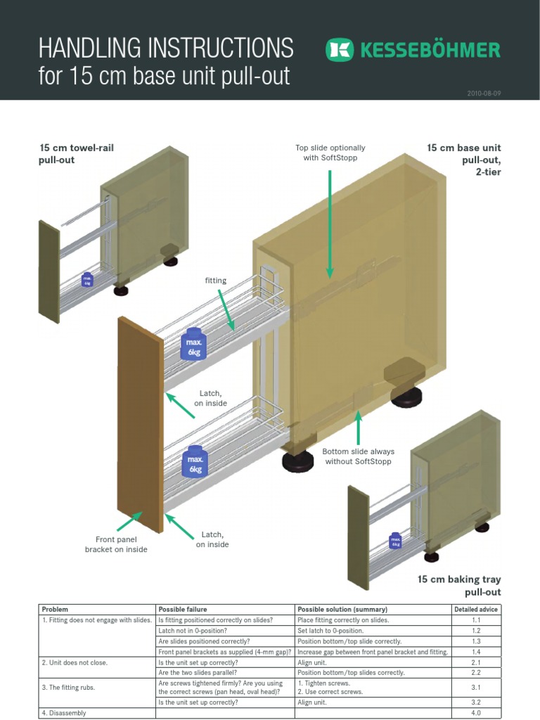 Handling Instructions: For 15 CM Base Unit Pull-Out | PDF