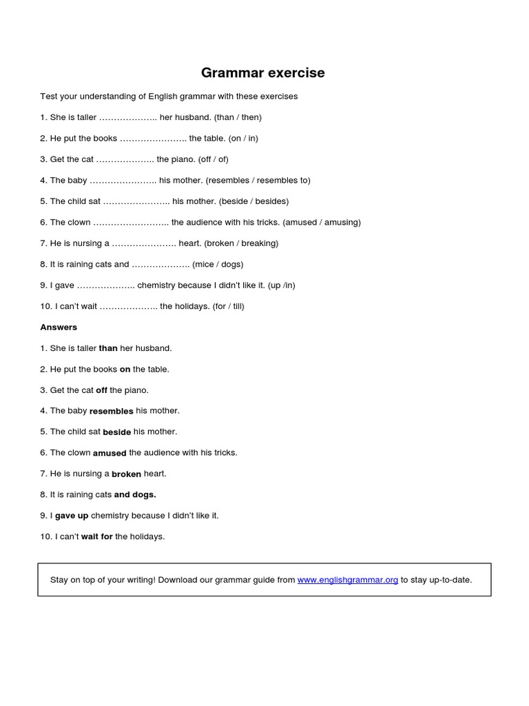 English Grammar Exercises with Answers | PDF