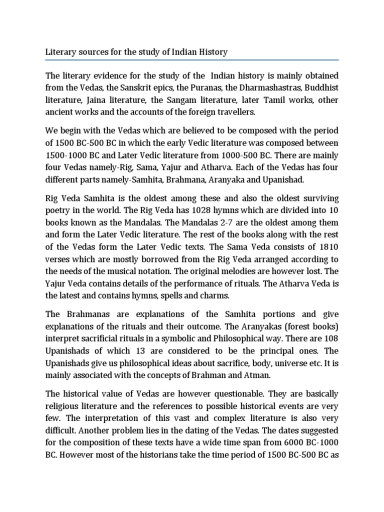 Literary Sources For The Study of Indian History | PDF | Vedas ...