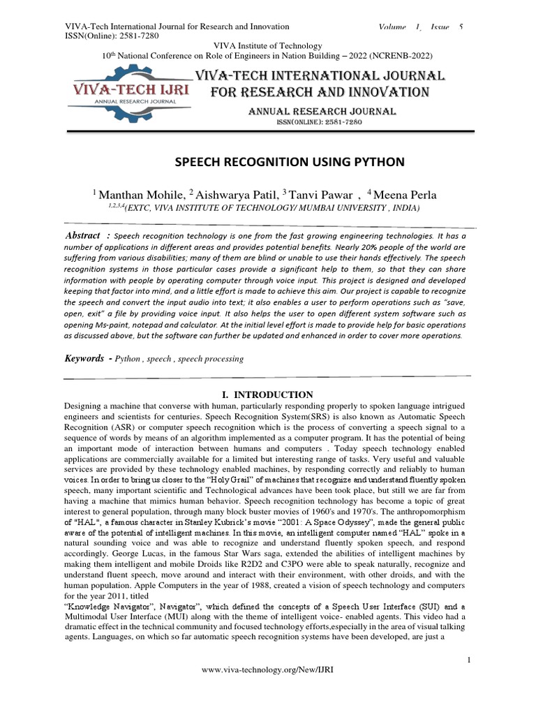 SPEECH RECOGNITION USING PYTHON | PDF