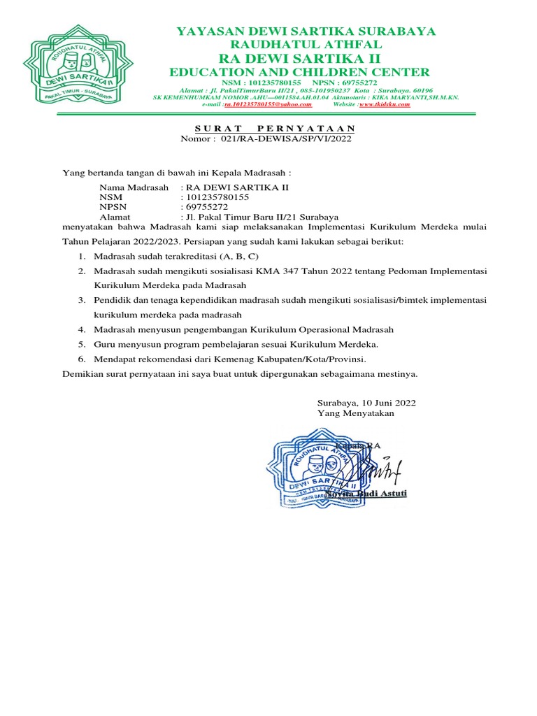 Surat Kurikulum Merdeka Pdf