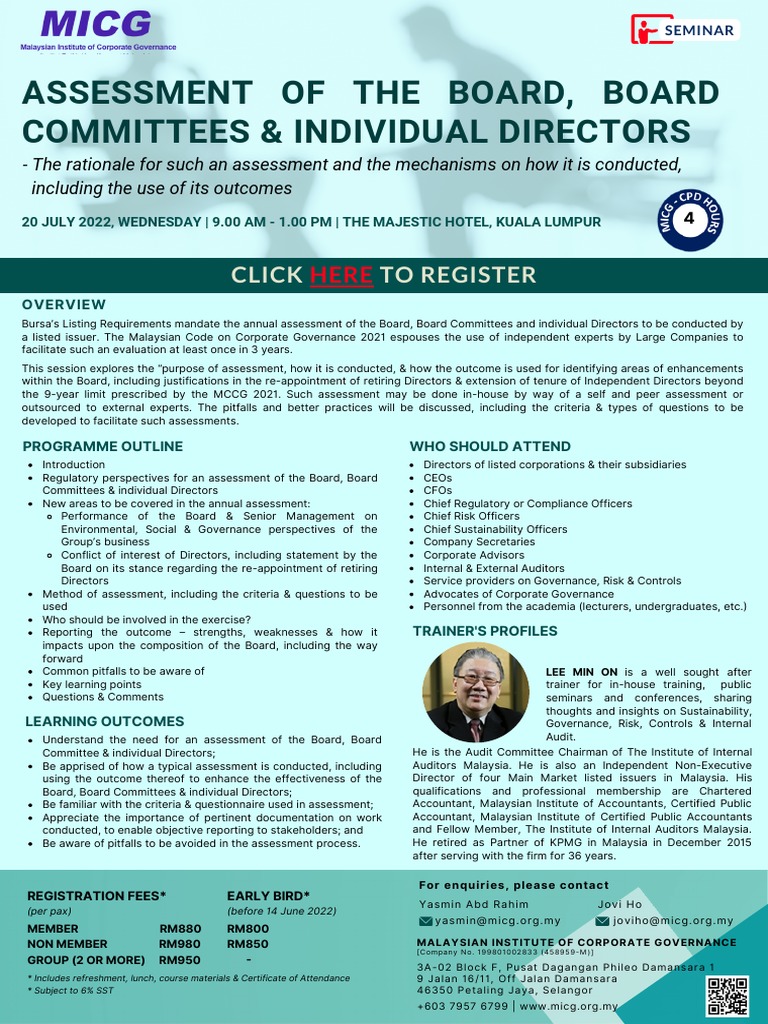 Assessment of The Board, Board Committees - Individual Directors - 20 ...