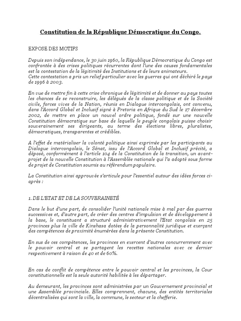 Constitution RDC : Crises et Réformes | PDF | État | Constitution