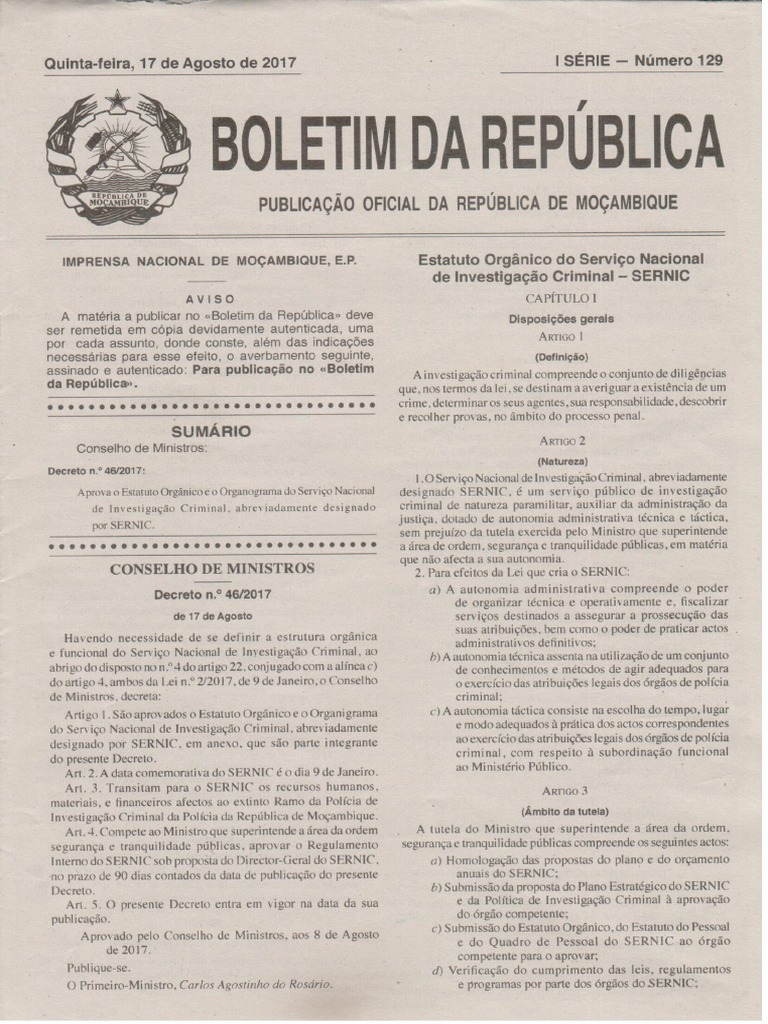 Estatuto Organico E Organigrama Do SERNIC PDF