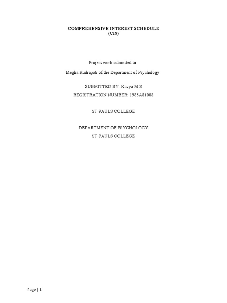 Comprehensive Interest Schedule | PDF | Psychology | Cognition