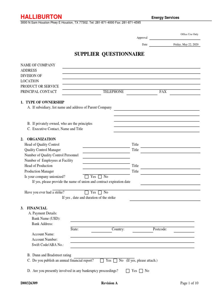 D00326309 RevA Halliburton Supplier Questionnaire | PDF ...