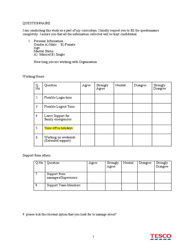QUESTIONNAIRE Work Life Balance Final PDF Business