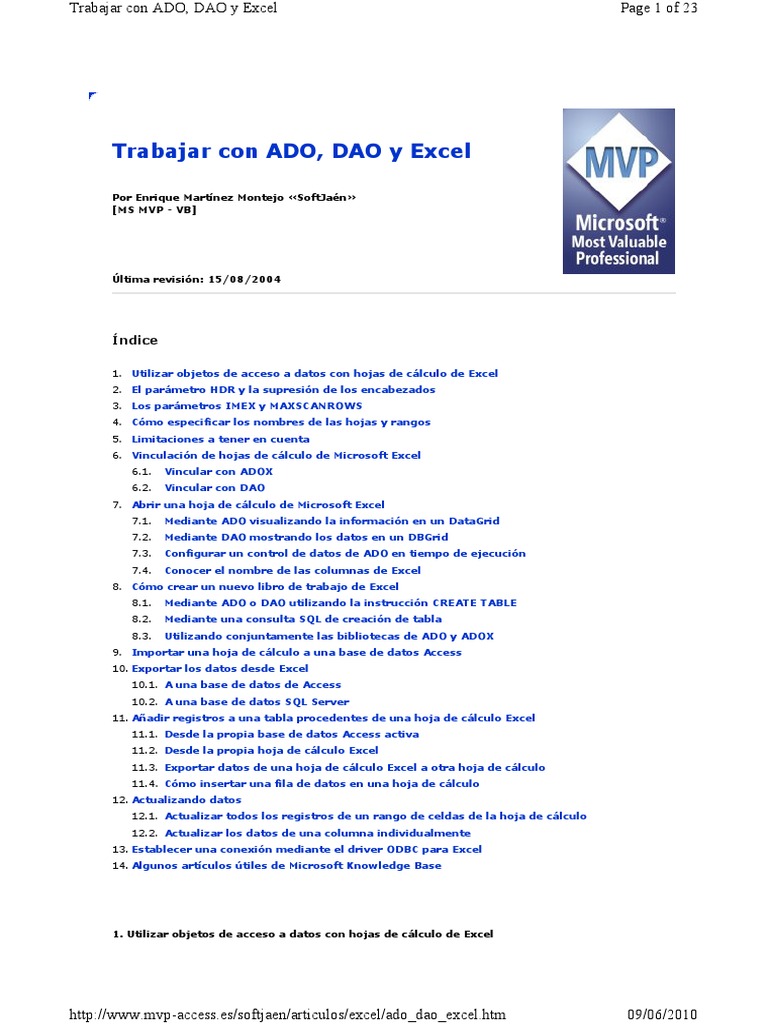 ADO y DAO en Excel: Guía Práctica | PDF | Active X Data Objects ...