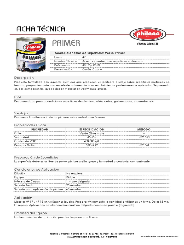 Ficha Técnica WASH PRIMER PDF Pintar Cobre
