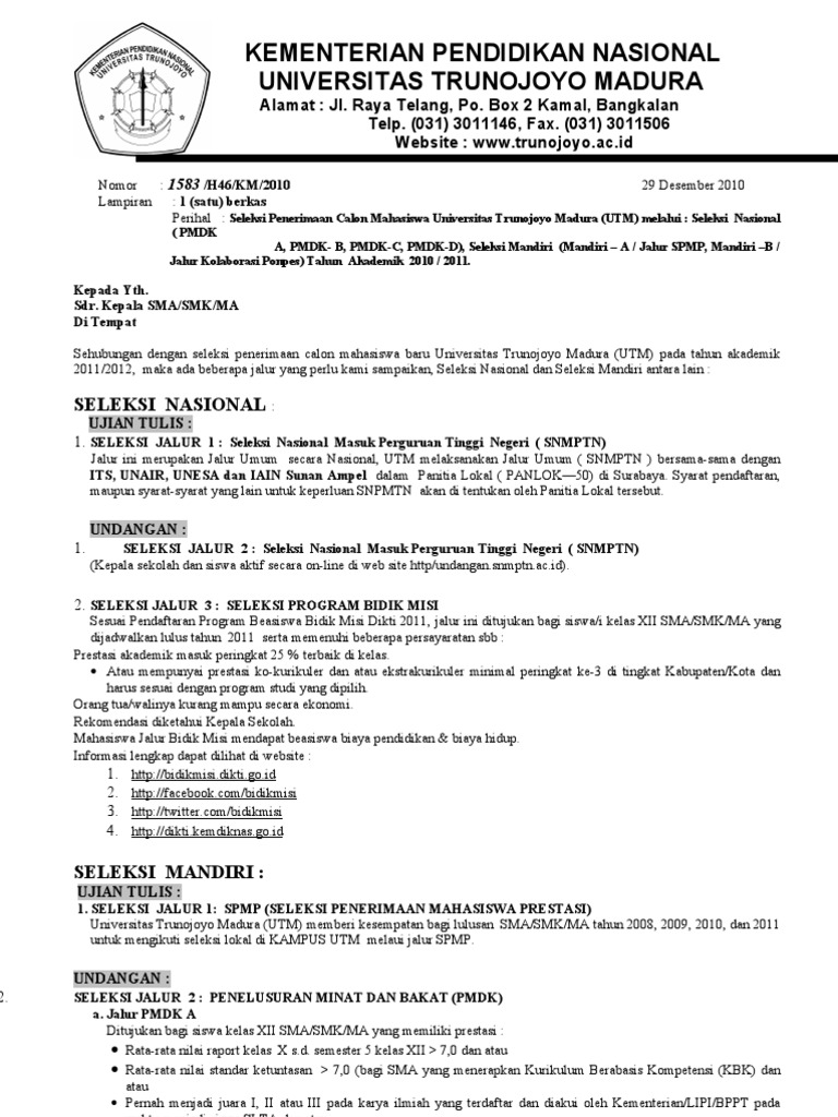 Universitas Trunojoyo Madura Jalur Mandiri