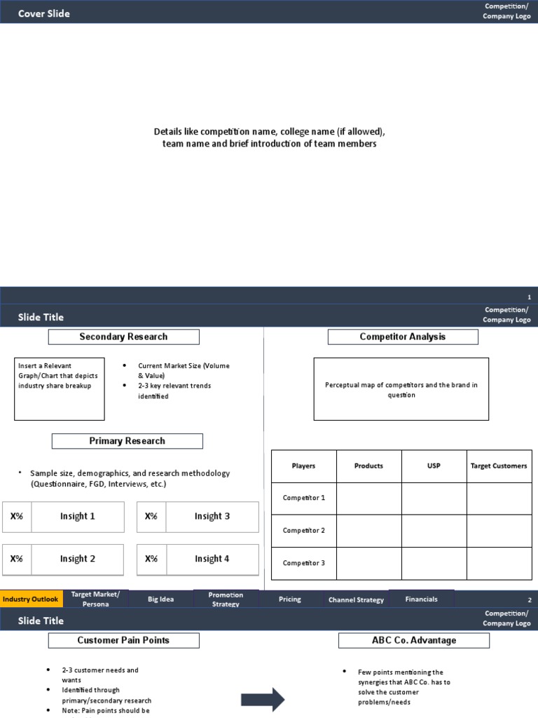 Details Like Competition Name, College Name (If Allowed), Team Name and Brief Introduction of