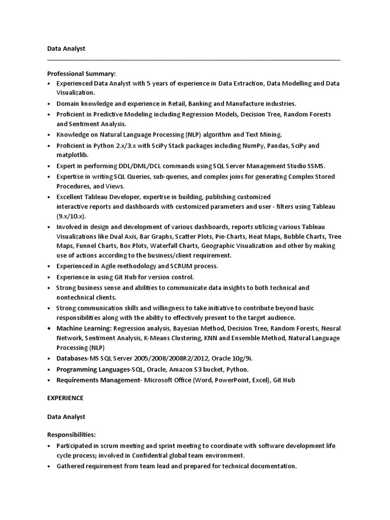 Data Analyst Resume Overview | PDF | Microsoft Sql Server | Cluster ...