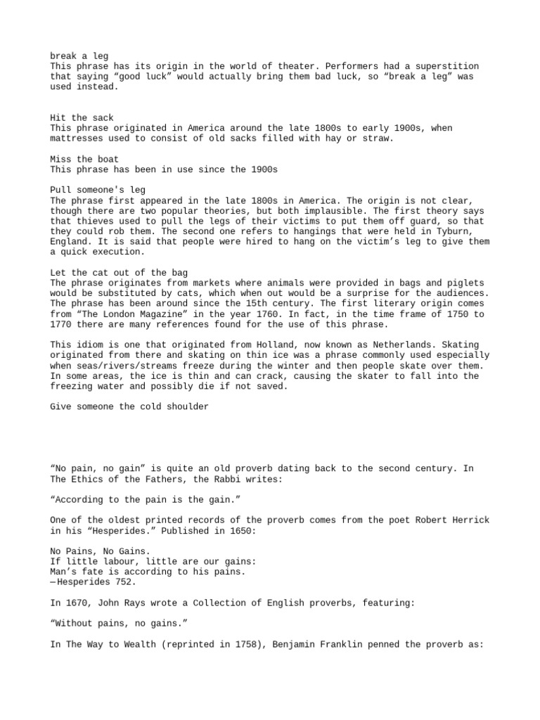 Pulling Someone's Leg Origins and Explanations of Common Idioms and Phrases PDF