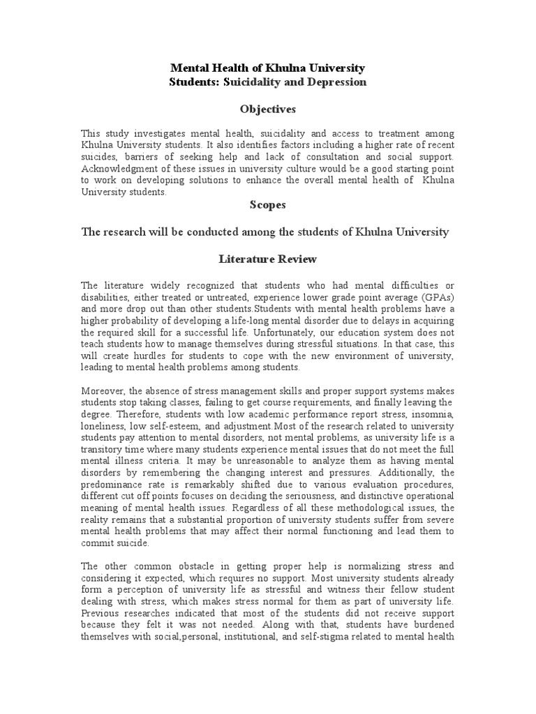 Mental Health and Suicidality in Students | PDF | Mental Disorder ...