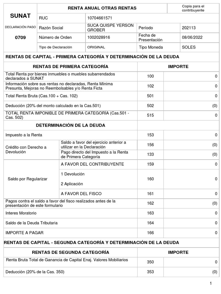 Formulario 709 SUNAT Renta Anual 2025 | PDF | Impuesto sobre la renta ...