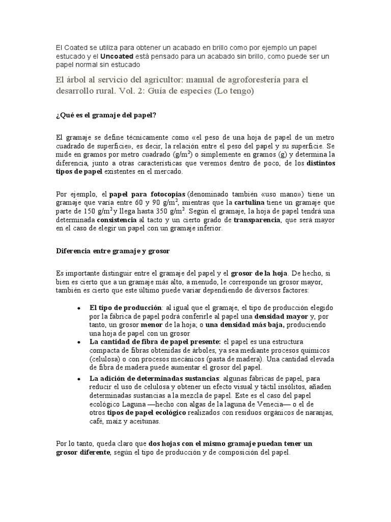 Que Es El Gramaje Del Papel PDF Papel Madera