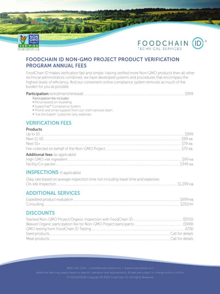 Foodchain Id Non-Gmo Project Product Verification Program Annual Fees ...