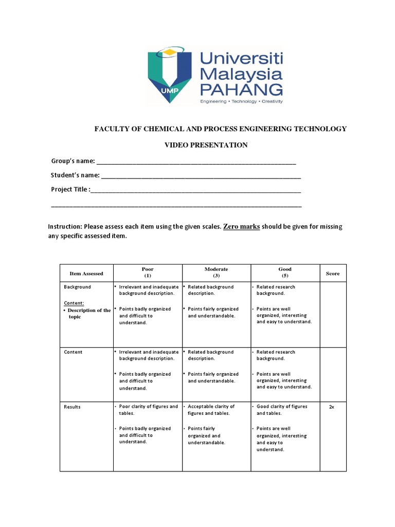 Rubric For Video Presentation | PDF | Rubric (Academic) | Cognition