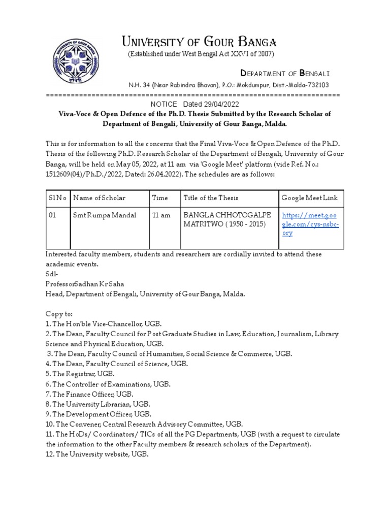 Viva Voce Notice Bengali 03 05 2022 PDF