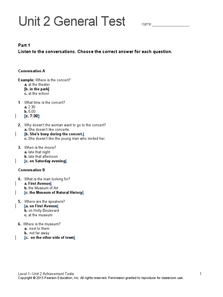 Unit 2 General Test: Listen To The Conversations. Choose The Correct ...
