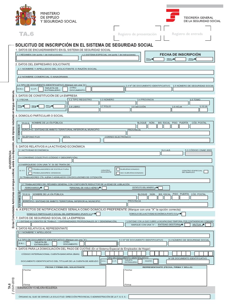 Solicitud TA.6 Seguridad Social | PDF | Economias | Esfera pública