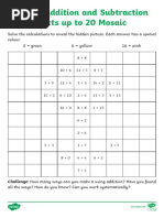 Plants Addition and Subtraction Facts Up To 20 Mosaic