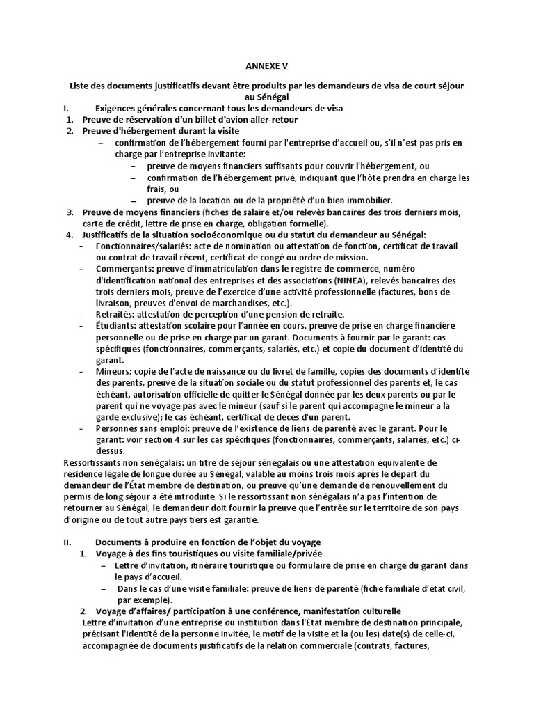 Documents requis pour visa Sénégal | PDF | Business | Sénégal