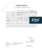 Form of Receipt: Grade II (Here Enter The Name of The Applicant and The Post Held by