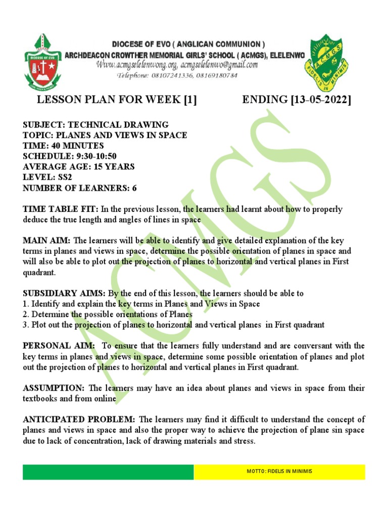 SS2 TECHNICAL DRAWING LESSON PLAN WEEK 1 REAl PDF Cartesian
