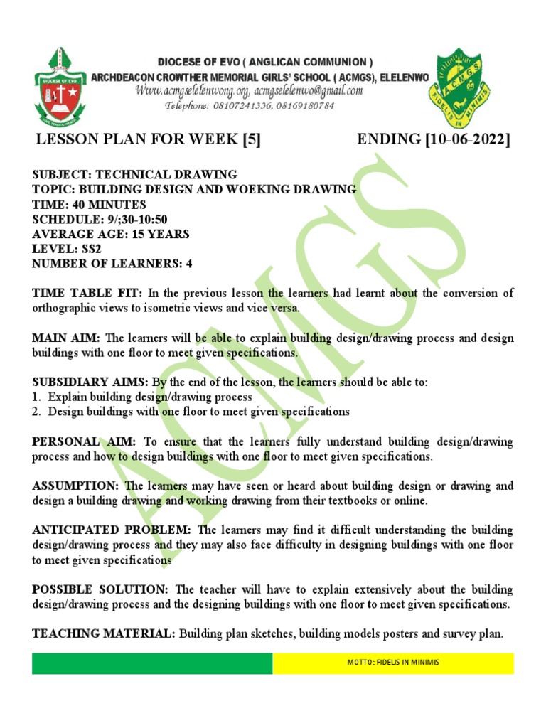 Building Design Lesson Plan for SS2 | PDF | Design | Building