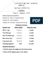 National Convent Hr. Sec. School Bhilai Unit Test 1 (2020-'21) Syllabus Class 4 - Subject - EVS