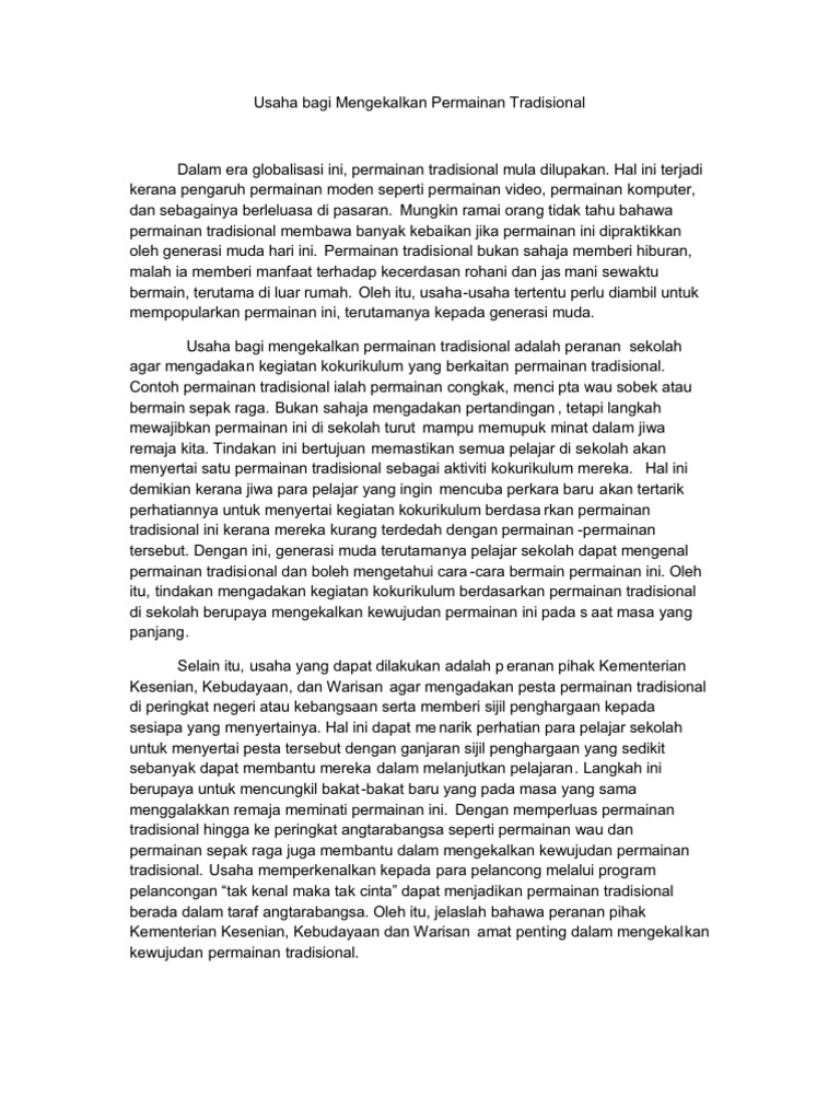 Usaha Bagi Mengekalkan Permainan Tradisional Pdf