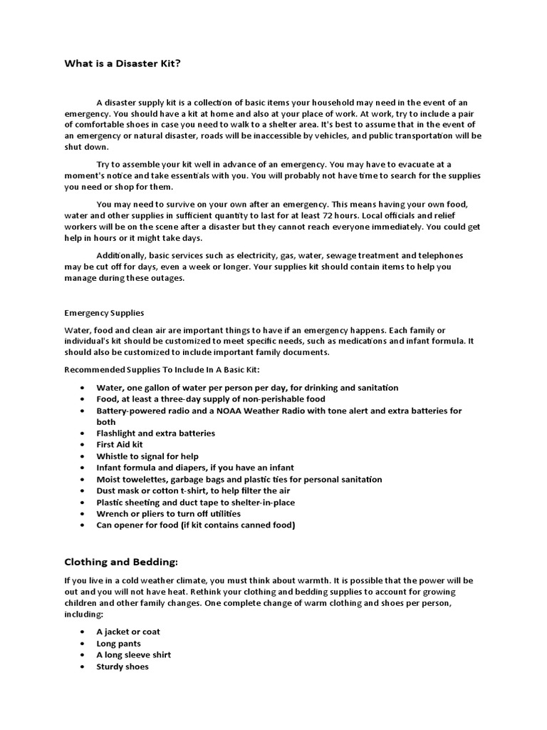 What Is A Disaster Kit? PDF Water Emergency