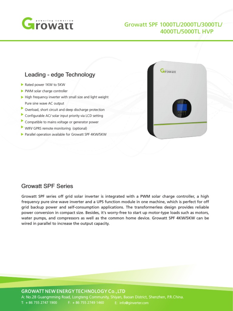 Growatt Spf 1000 5000tl Hvp Datasheet 1025 Pdf Power Inverter