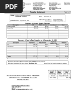 Royalty Statement: Summary of Current Royalty Earnings