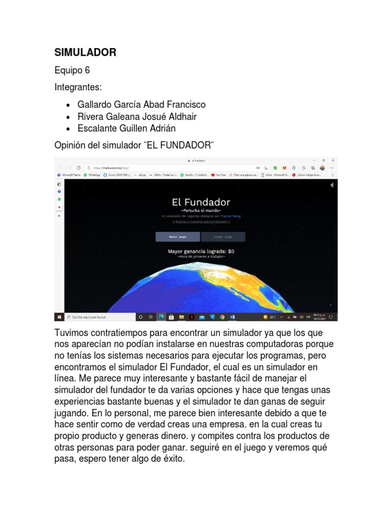 Opinión sobre el simulador "El Fundador" | PDF | Crecimiento personal y ...