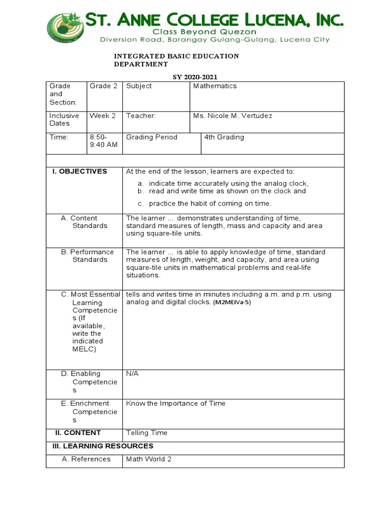 Time Telling for Grade 2 Students | PDF | Time | Learning