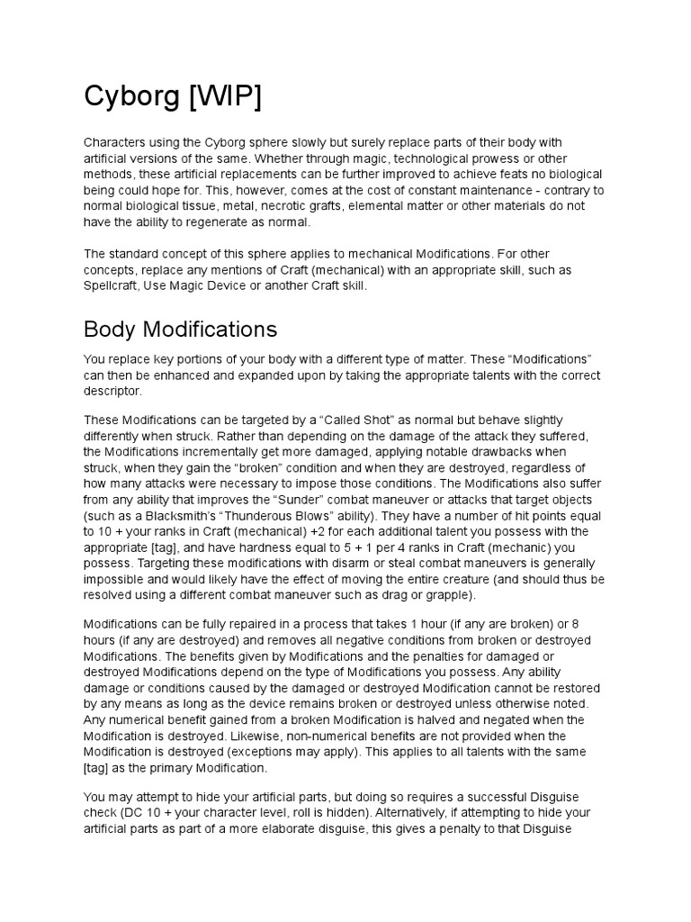 Cyborg (WIP) : Body Modifications | Descargar gratis PDF | Shield ...