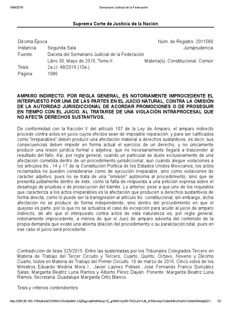 Jurisprudencia 48/2016 sobre amparo | PDF | Caso de ley | Justicia